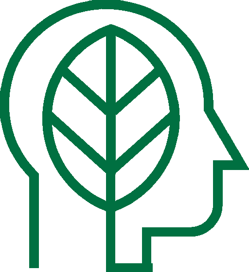 Zero Waste Core Values: Catalyst. Head with Leaf in middle icon.
