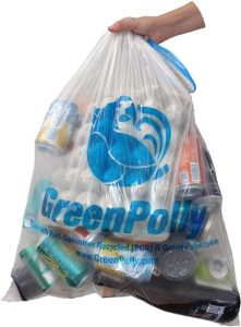 clear bag full of recycled items