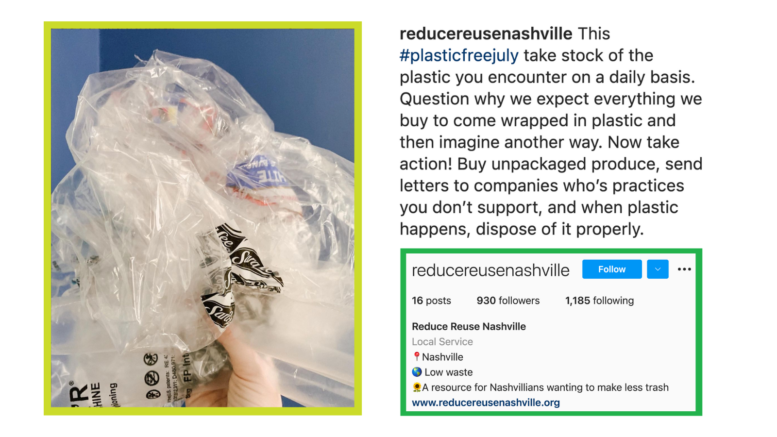 Plastic waste instagram post graphic - Reduce Reuse Tennessee