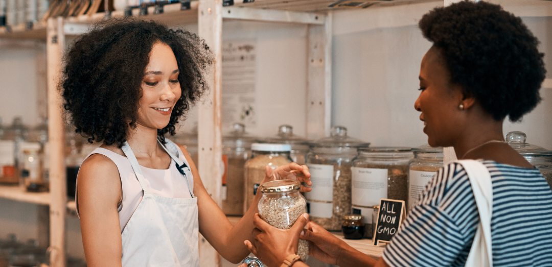 Two women shopping at a Zero Waste store