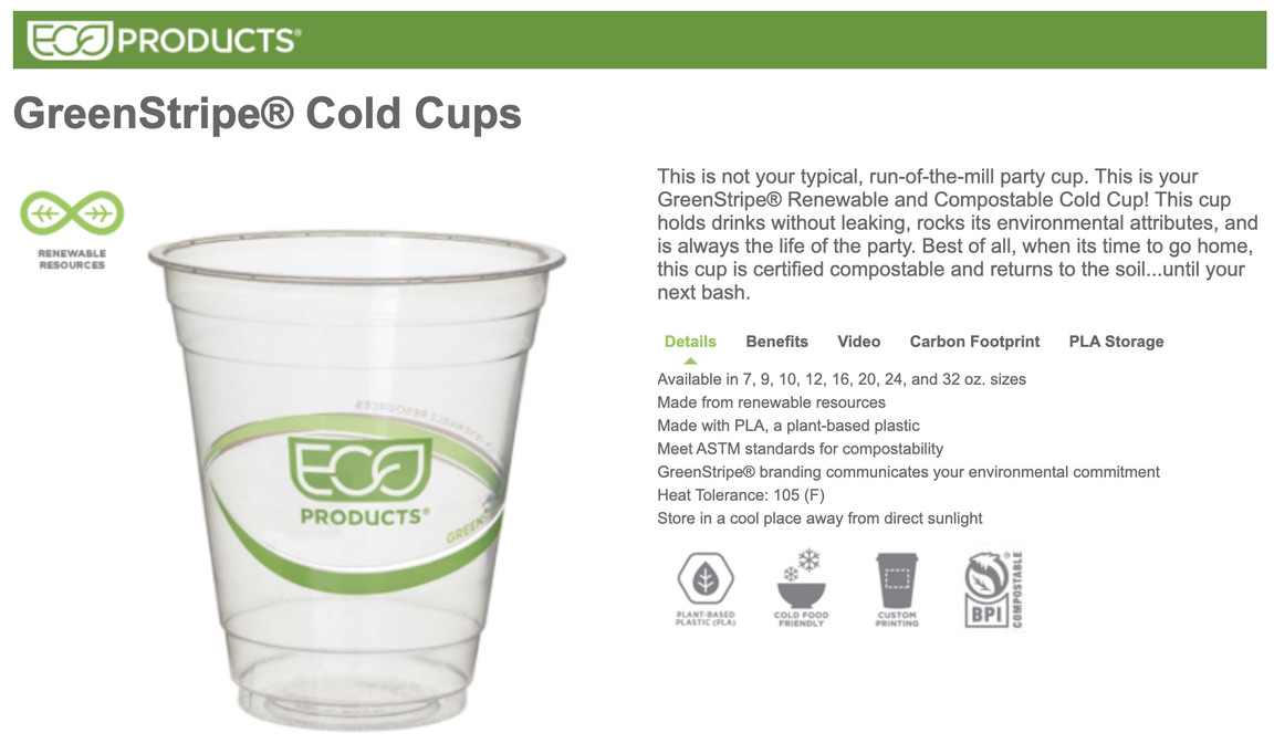 BPI-certified Green Cups for cold beverages from Eco Products