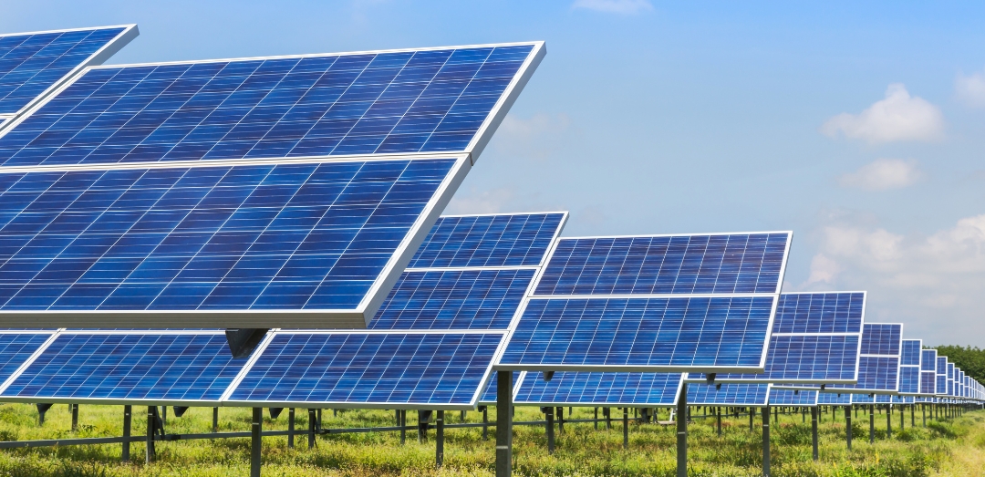 solar panels photovoltaics in solar farm power station for alternative energy from the sun